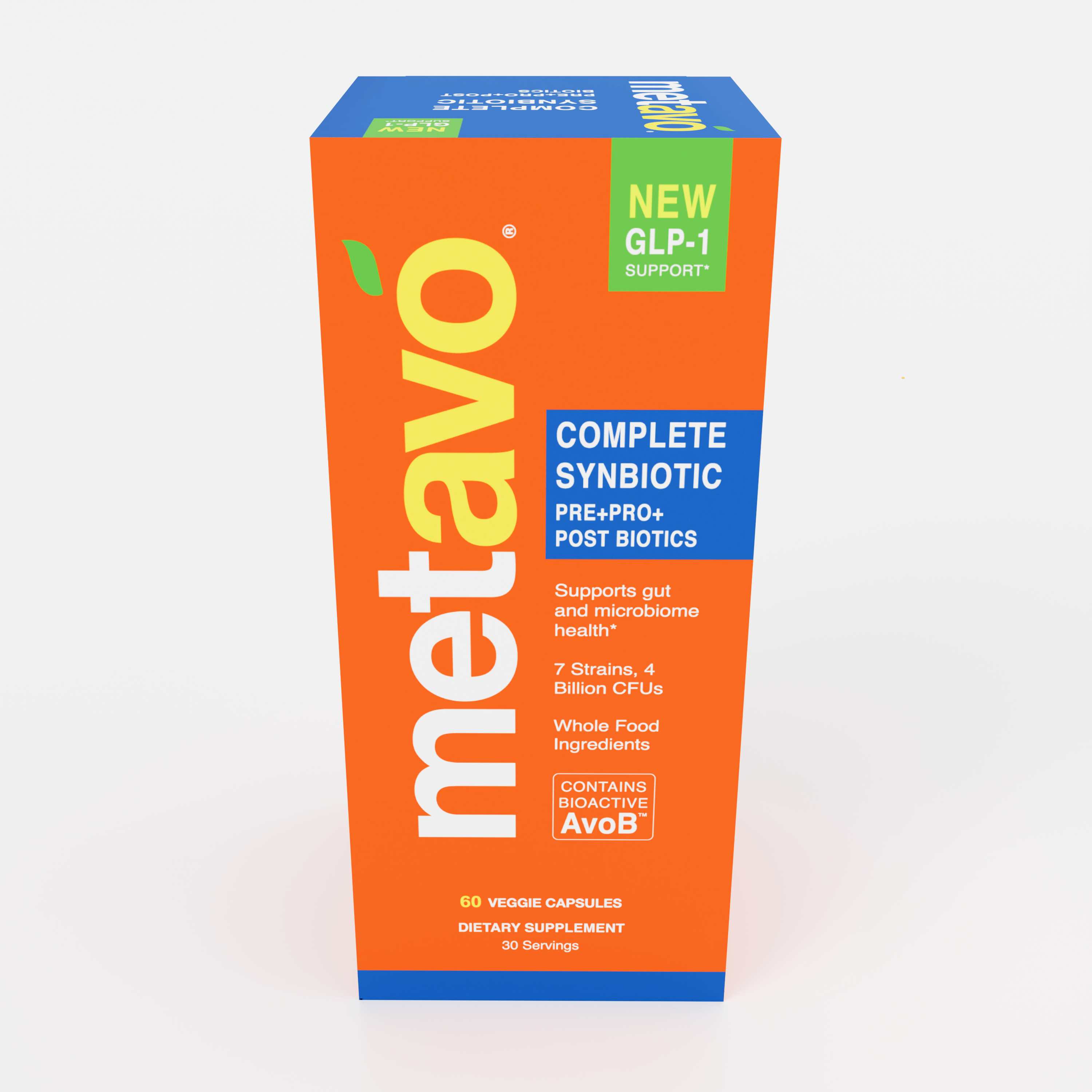 Metavo.com Metavo GLP-1 Metavo Complete Synbiotic - Pre+Pro+Postbiotics with AvoB™ for Gut Health & Metabolism (60 Veggie Capsules)
