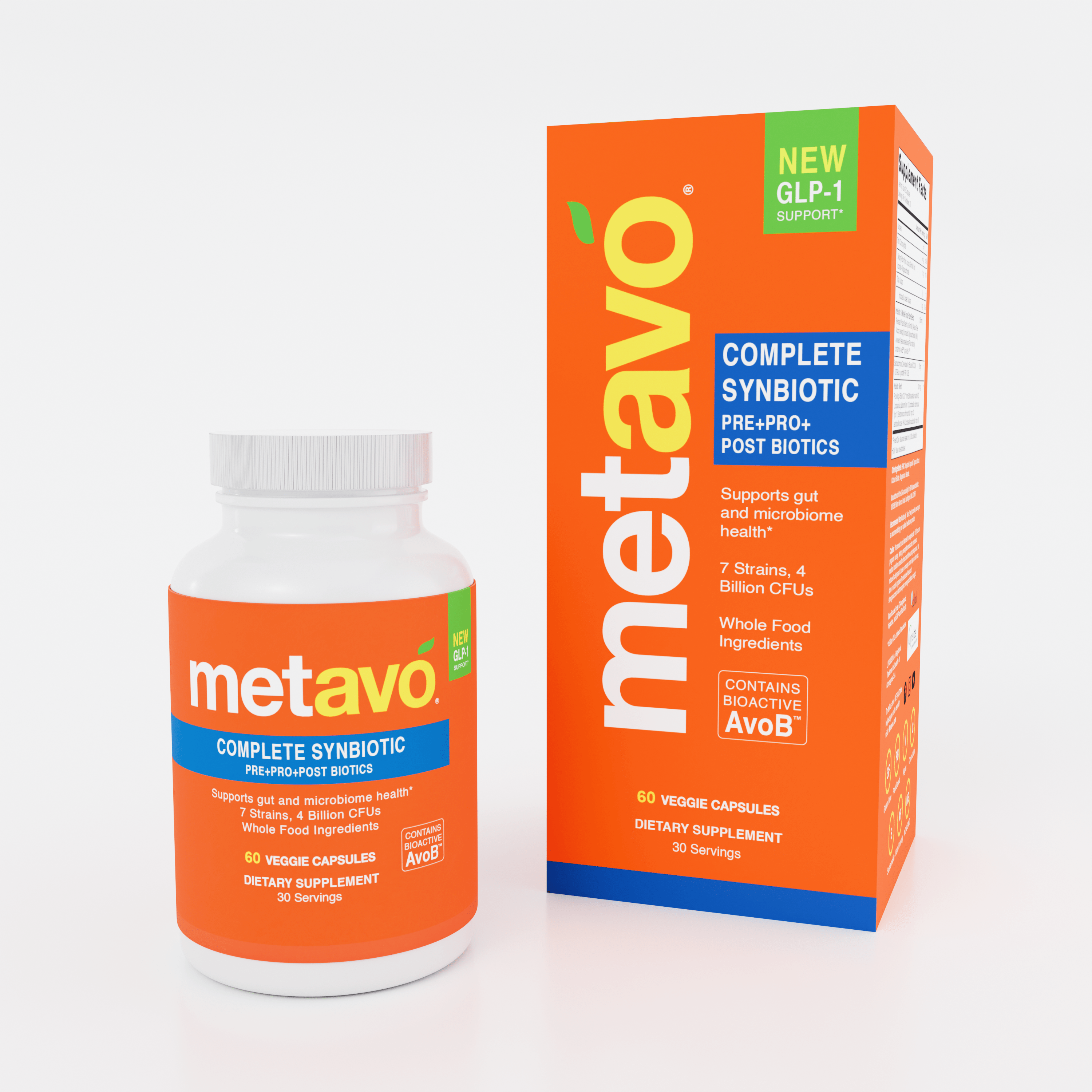 Metavo.com Metavo GLP-1 Metavo Complete Synbiotic - Pre+Pro+Postbiotics with AvoB™ for Gut Health & Metabolism (60 Veggie Capsules)
